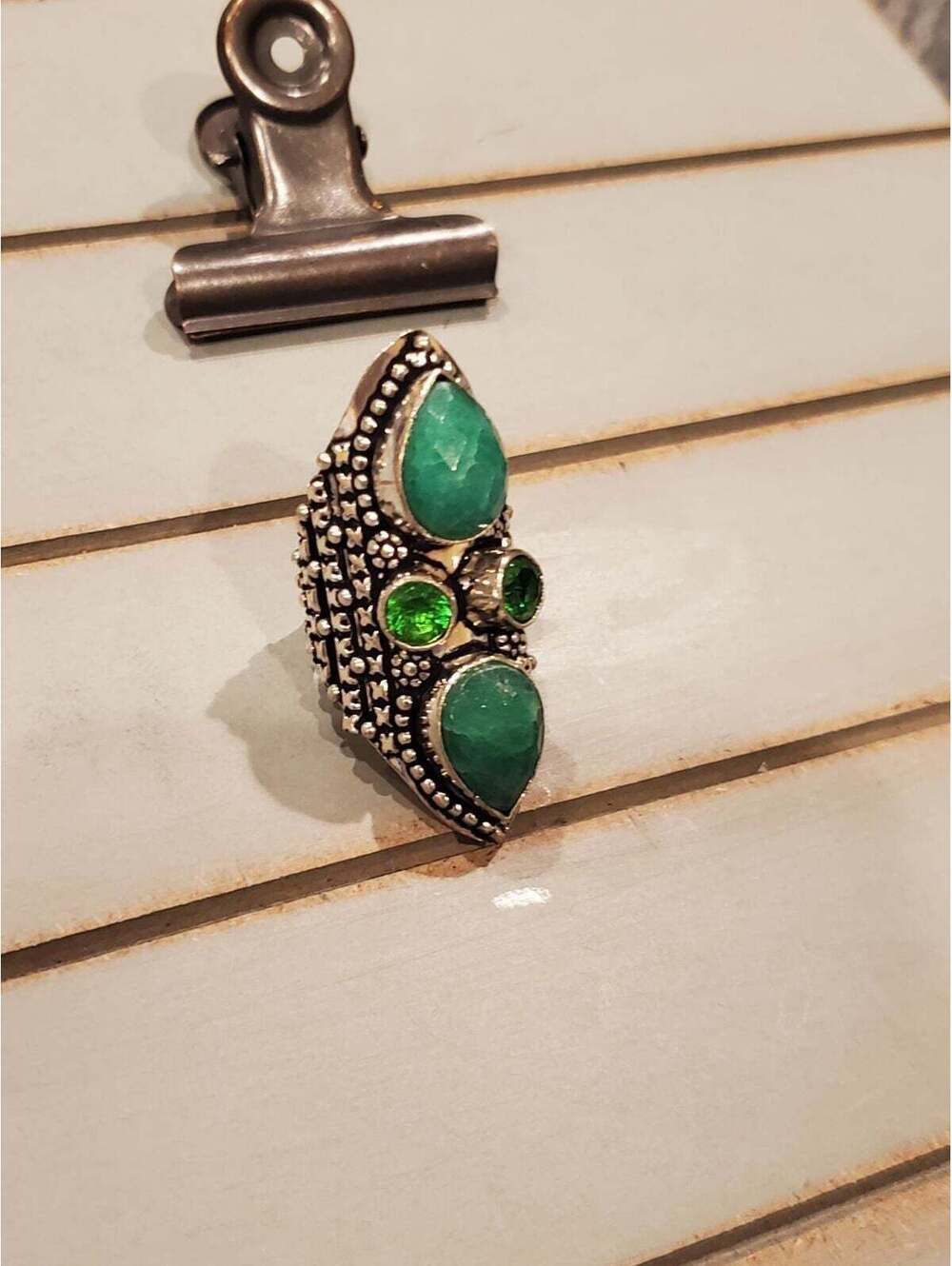 925 green emerald peridot ring sz 7